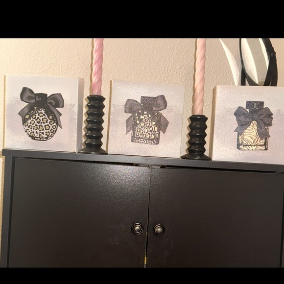 Set of 3 Vintage-Inspired "Coco" Perfume Bottle canvas prints 5.5”X 5.5” - Picture 1 of 11